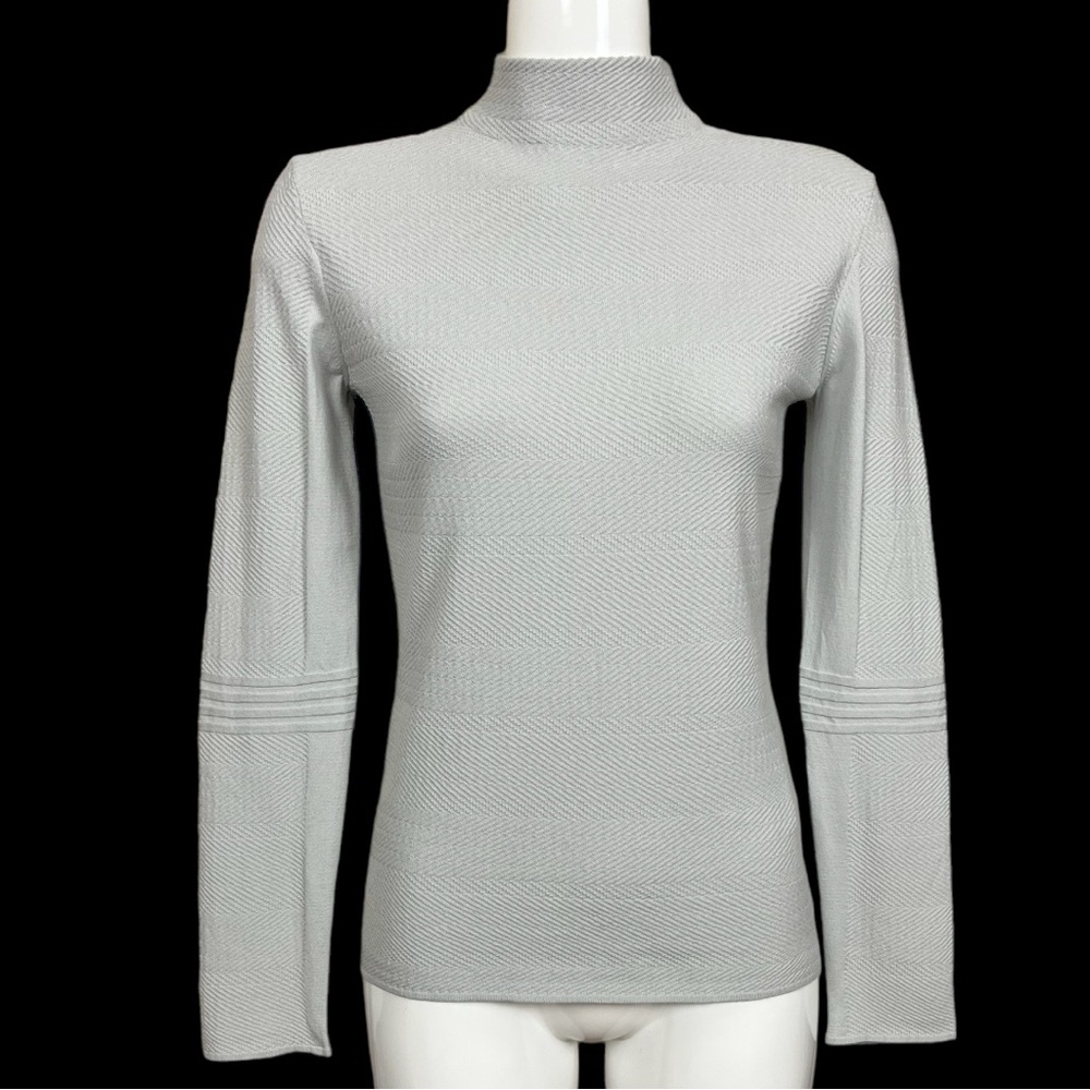 Emporio Armani Silver Gray Mock Neck Form Fitting Sweater Size 8 NWT